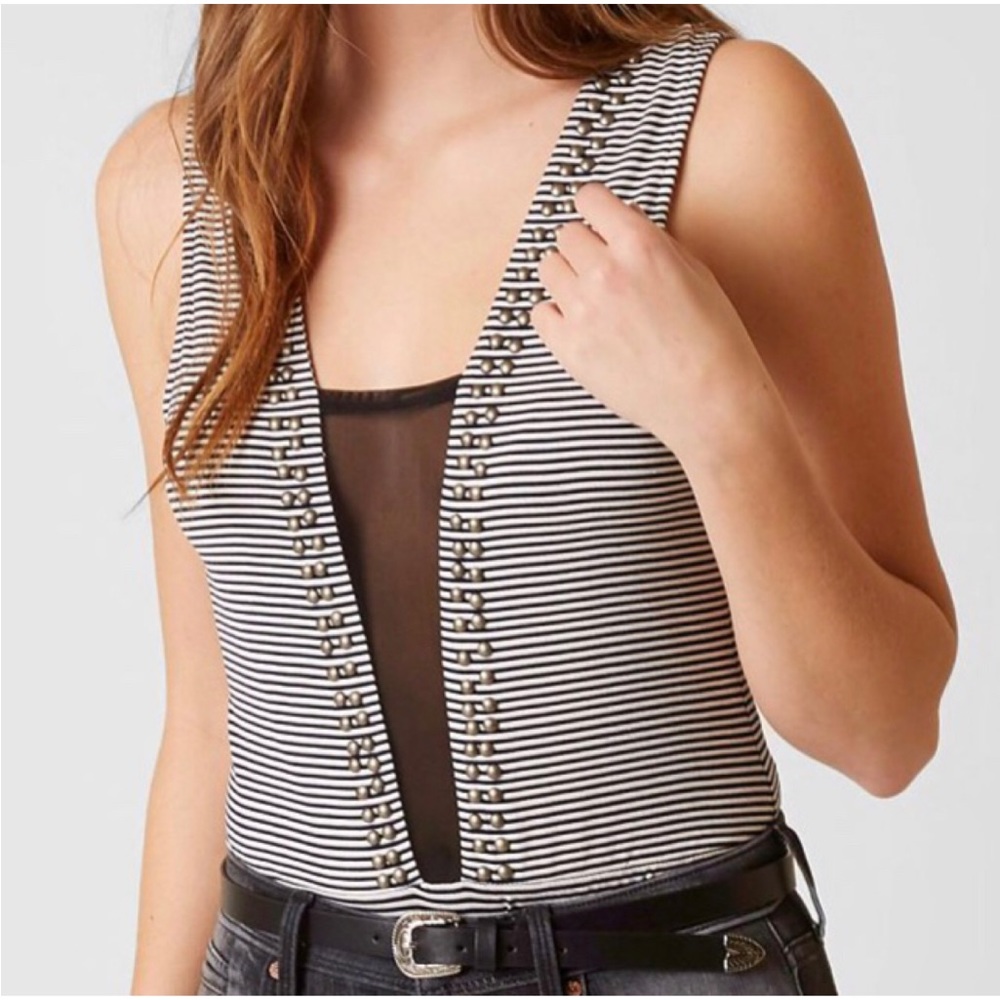 Striped mesh bodysuit